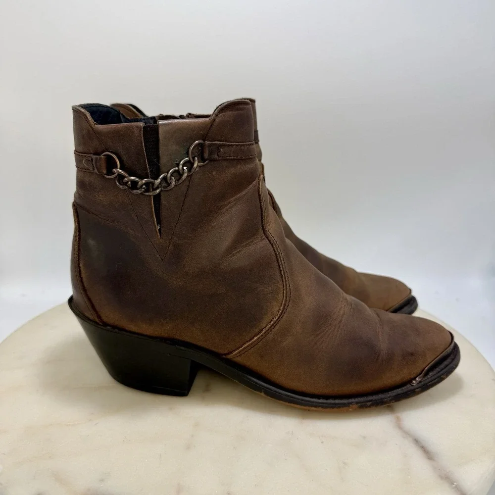 Durango RD864 Low Side Zip cowboy Brown Leather Ankle Boots Shoes Women's 6 M